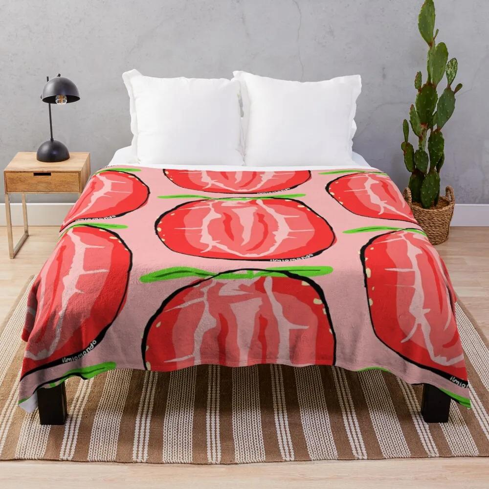 Fresh Strawberry Fruit Flannel Throw Blanket For Sofa Couch Bed Living Room Blanket King Queen Size Super Soft Warm Lightweight