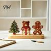 Farmhouse Style Christmas Decor Wooden Tree Ornaments, Vintage Colorful Desktop Decoration, Rustic Holiday Wood Figurines Small Decorations with Pine