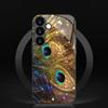 Peacock Feather Tempered Glass Phone Case Suitable for Samsung Galaxy S26 S25 S24 S23 S22 S20 FE/Ultra/Plus Anti Drop Rear Cover