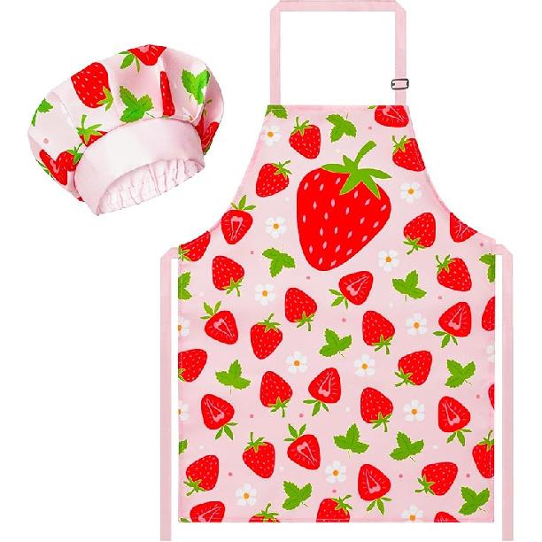 Kid Apron and Chef Hat Set - R HORSE 2Pcs Adjustable Children Green Kitchen Apron, Dress up Role Play Chef Toy Cooking Baking Painting and Training