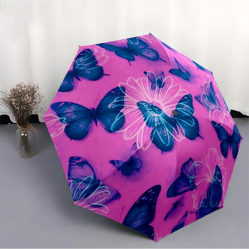 1pc Butterfly Floral Automatic Folding Umbrella - 8-Rib Automatic Open/Close, Large Canopy Birthday Festival Gift yy251217135