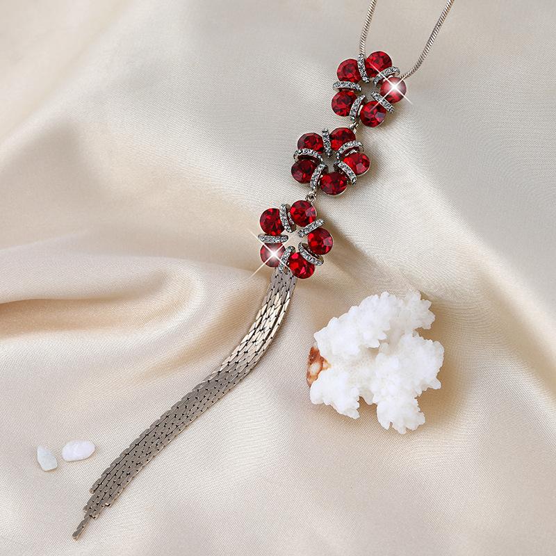 

Korean Gorgeous Style Flower Pendant Necklace With Shimmering Crystals For Women Fashionforward Red Gem