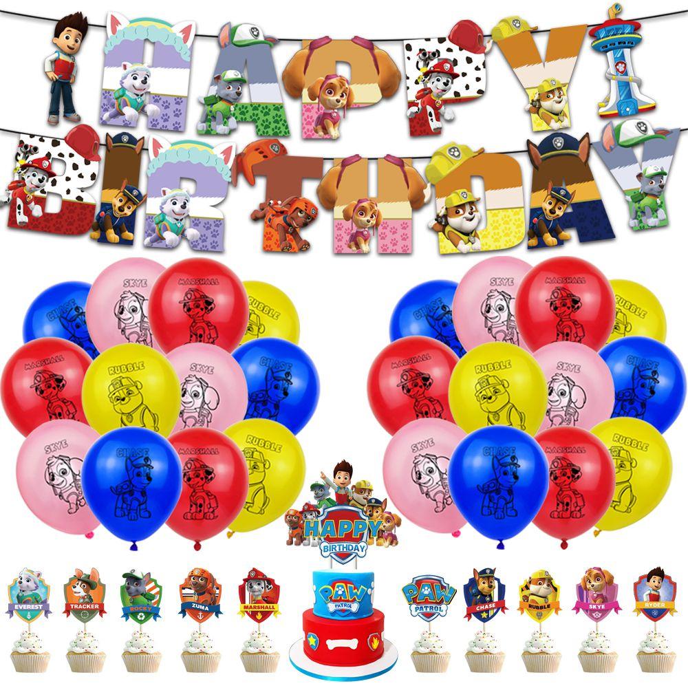 Paw Patrols Party Supplies Balloons Banner Cupcake Toppers Kids Birthday Decor
