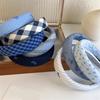 Classic Blue Tartan Sponge Headband For Women Girls Bow Hair Clip Gentle Pressure Free Design School Party Accessory