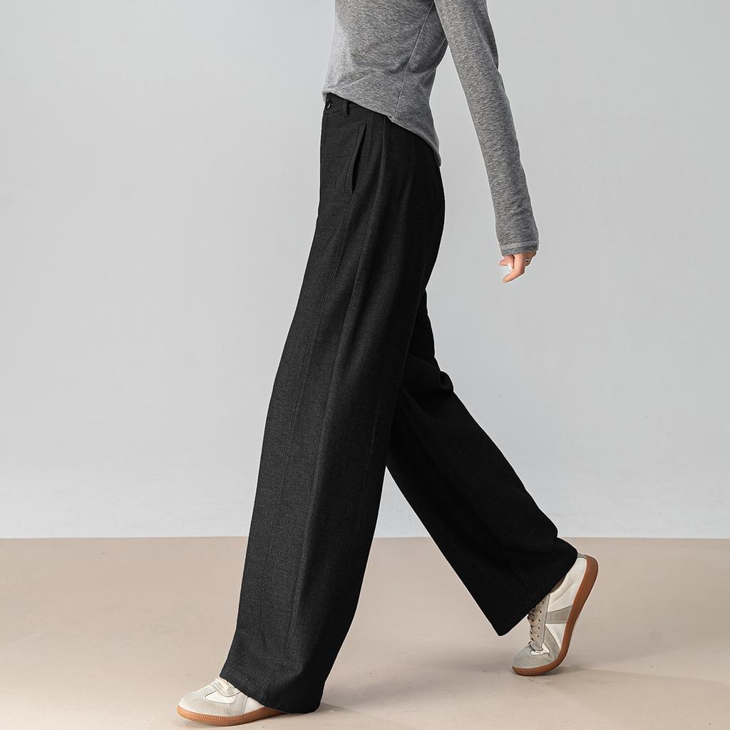 Wool Gray Straight-Leg Suit Pants Women'S New Spring Drape Women'S Pants Casual Pants Scimitar Wide-Leg Pants