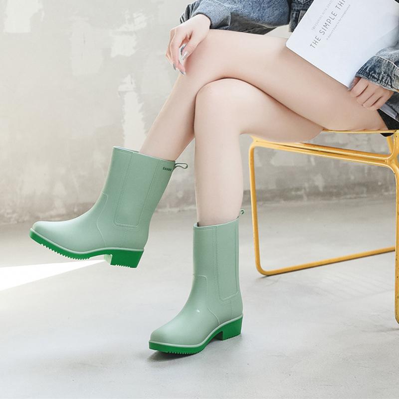 Mid-Tube Women's Rain Boots Outdoor Casual Waterproof Non-slip Outer Wear Water Shoes Work Shoes Thick And Warm For Four Seasons