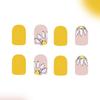 24 Stück Kurze quadratische Press-on-Nägel Gelbe Falschnägel mit Blumenmuster Glänzendes Finish Künstliche Nägel für Damen