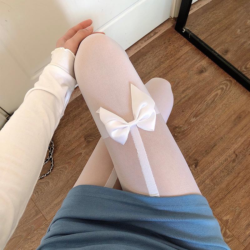Japanese Cute Bow Black Fake Thigh Socks Knee Socks Women'S Jk Black Stockings Splicing White Suspender Socks