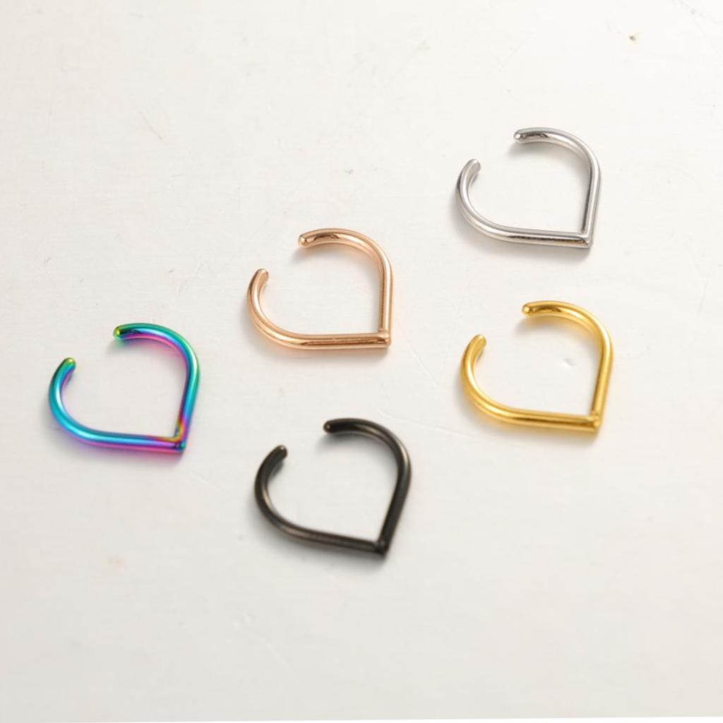 5Pcs New Stainless Steel Faux Septum Ring for Women Men Fake Non-Piercing Nose Ring Jewelry Non-Pierced Clip on Nose Ring Hoop