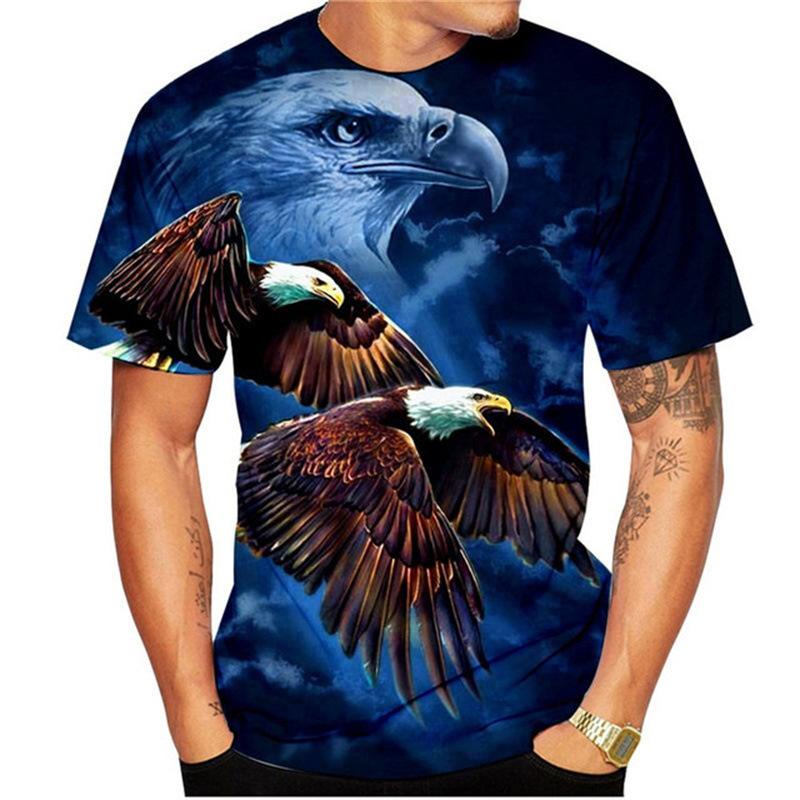 2024 Summer Men's Short Sleeved 3D Digital Printed Loose Casual White Eagle T-shirt Plus Size