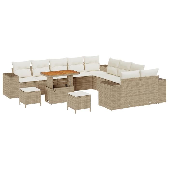 Ensemble de canapé de jardin vidaXL 13 pièces avec coussins beige en poly rotin, Ensemble de salle à manger de jardin vidaXL 3362066