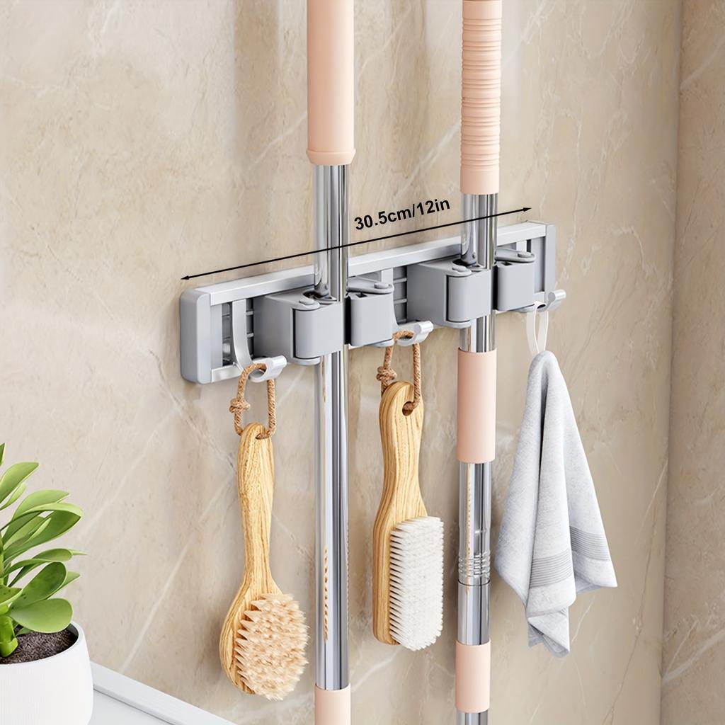 Heavy Duty Metal Mop and Broom Holder with Adjustable Hooks, Wall Mounted Organizer Shelf for Home, Kitchen, Garden, Laundry Room, Garage