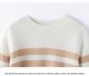 Women's Knit Striped Base Layer Shirt, Long Sleeve, Loose Fit, Warm, Versatile, Round Neck, Cashmere Sweater for Autumn/Winter.