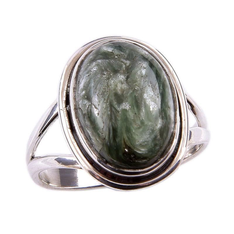 Natural Seraphinite Gemstone 925 Solid Sterling Silver Jewelry Ring Size 7 C0f86