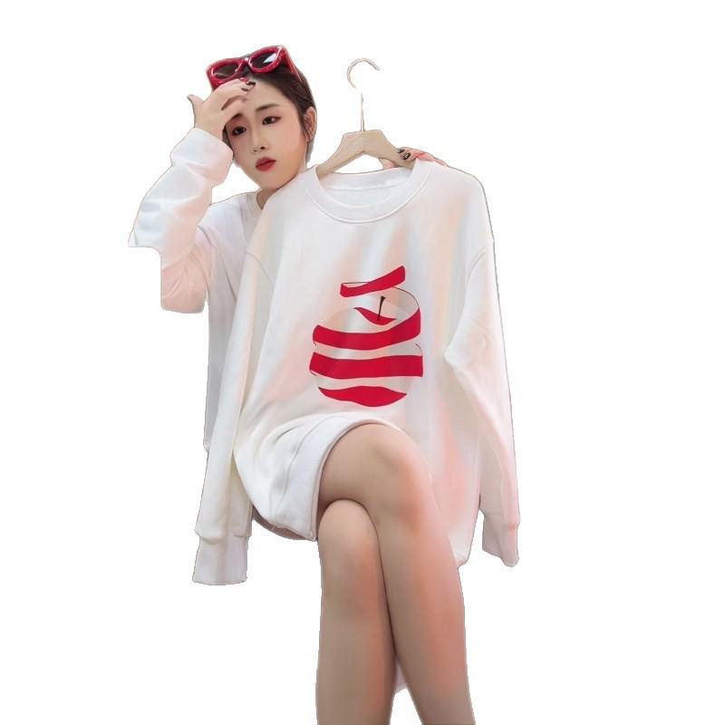 Women's Hip-Hop Hoodie, Loose Fit with Velvet, Chic for Spring and Autumn, Trendy and Thickened for Winter