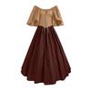Retro Women's Spliced Flying Sleeves Tie-Waisted Large Swing Skirt One Shoulder Dress