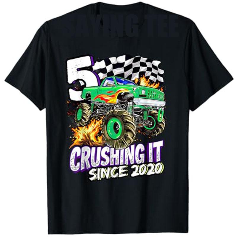 3 Year Old Crushing It 2022 Boys Monster Truck 3rd Birthday TShirt Born in 2021 4th Birthday Saying Tee 5th Party Clothes Gifts S