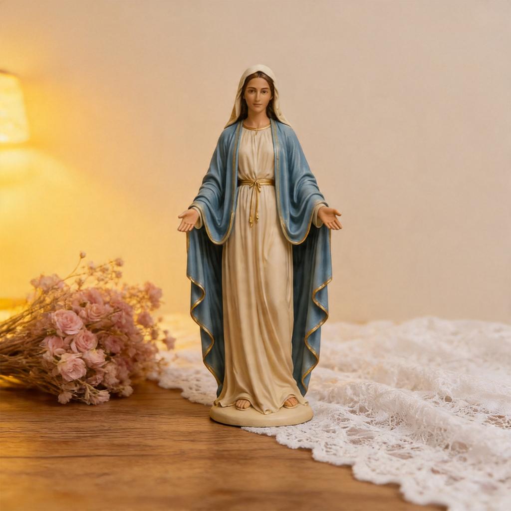 Resina Madonna di Guadalupe Statuetta Ornamento Decorativo Santa Vergine Statua Religiosa Cattolica per Arredamento Casa