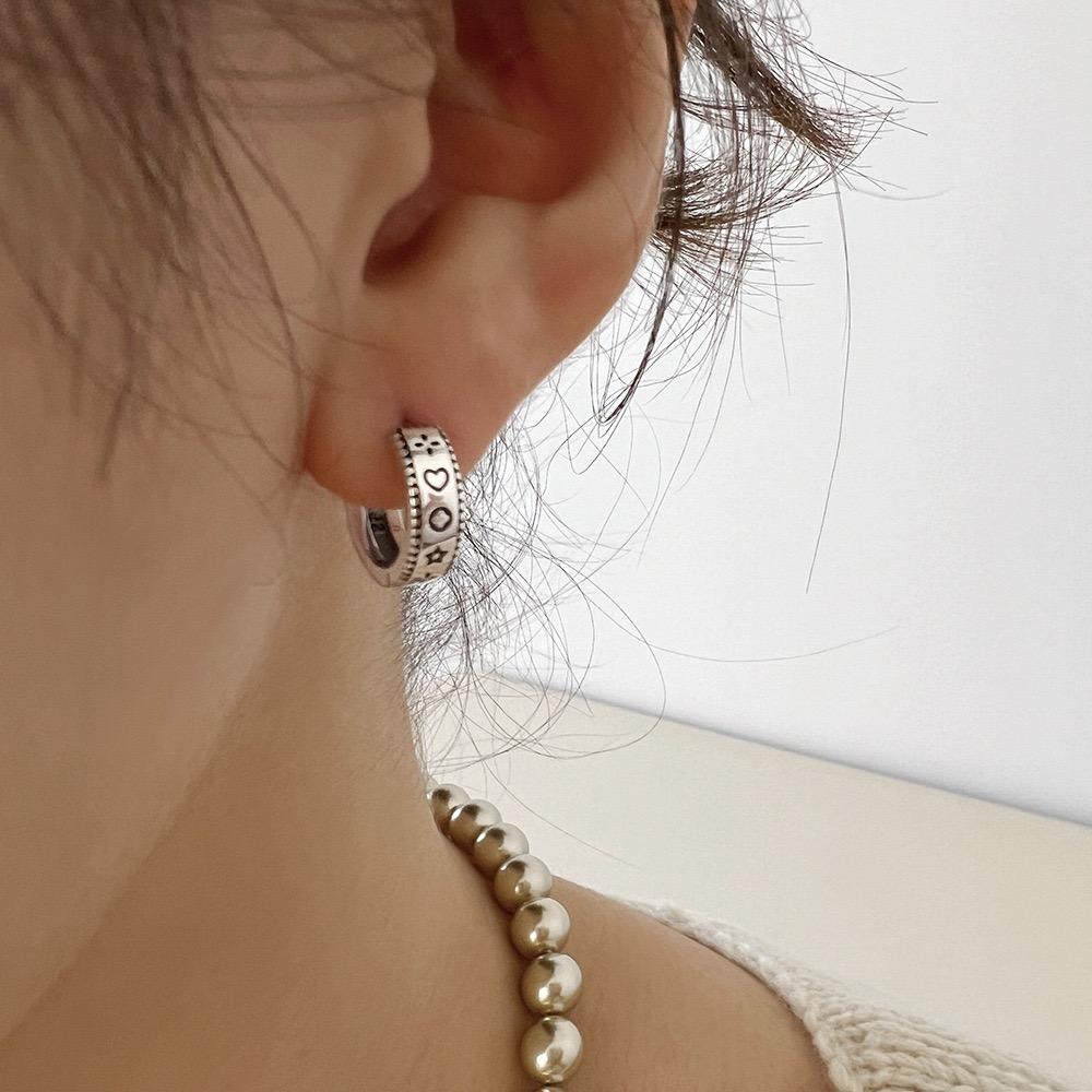 925 Sterling Silver Vintage Earrings For Women Trendy Simple Retro Round Heart Earring Jewelry Prevent Allergy Party Accessories