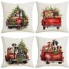 Nowa poszewka na poduszkę świąteczną Vintage czerwona ciężarówka Słodki pies Nadruk choinki