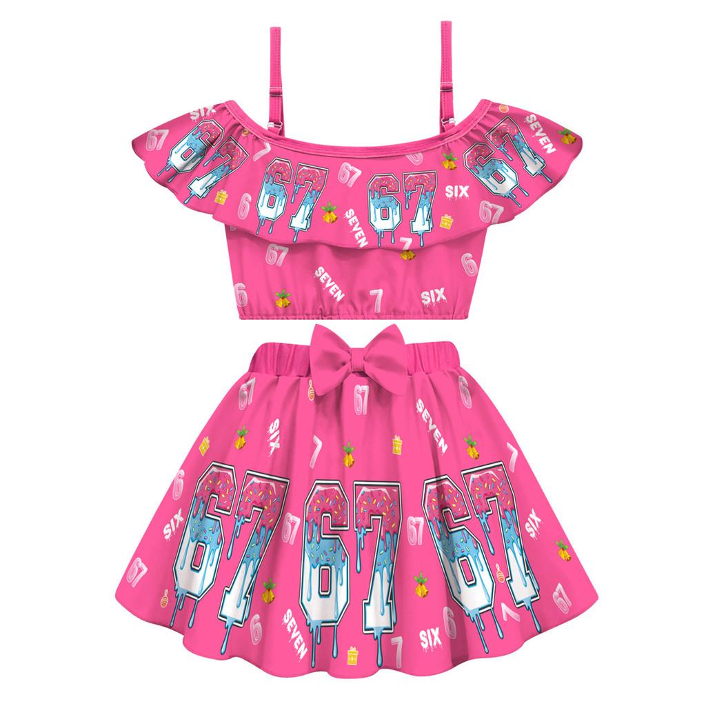 20759 Kinder Mädchen Steal a Brainrot 67 Print Badeanzug Bademode Top Rock Sets