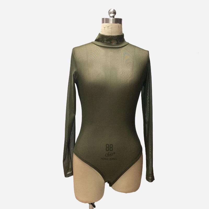 Σέξι Ολόσωμη Φόρμα με Διχτυωτό Μπάλωμα και Μακρύ Μανίκι για Γυναίκες - Ρούχο για Νυχτερινό Κέντρο & Χορευτική Παράσταση