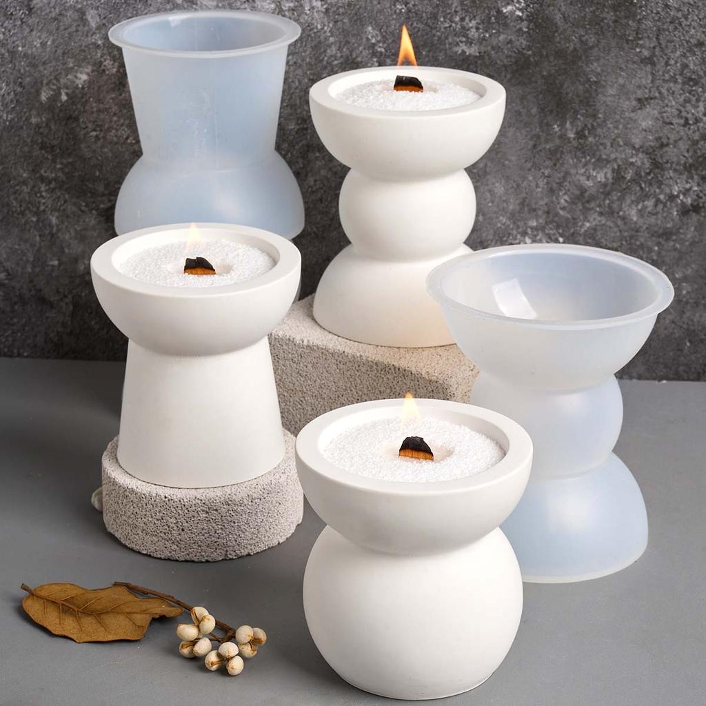 Concrete Semicircle Candle Cup Silicone Mold DIY Geometric Candlestick Craft Making Resin Plaster Storage Jar Molds Home Decor