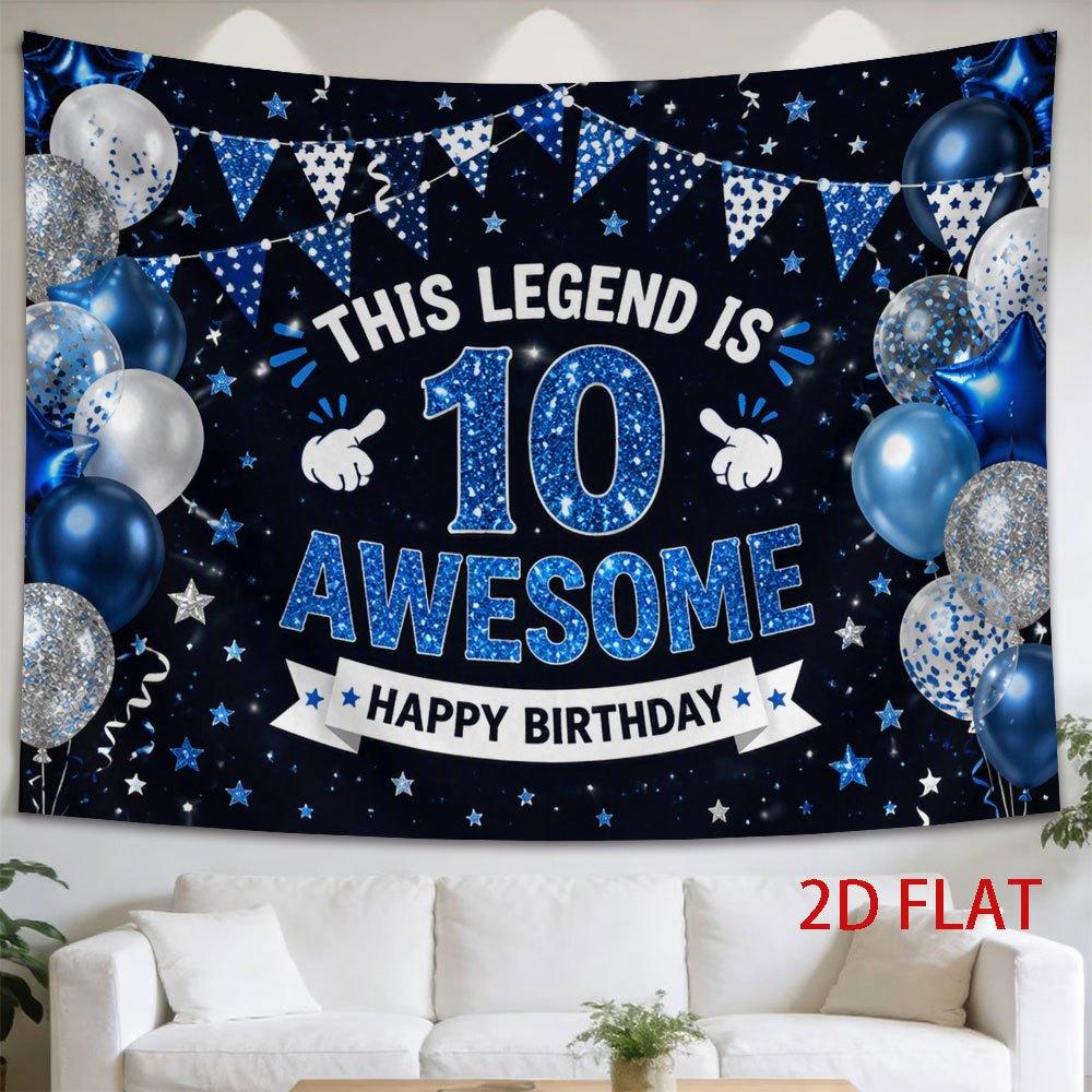 2D Flat - 2D Flat - 1pc 2D Flat Tapestry This Legend Is 10 Awesome Happy Birthday Banner with Starry Balloons And Glittering Decorations for a 10Th Bi