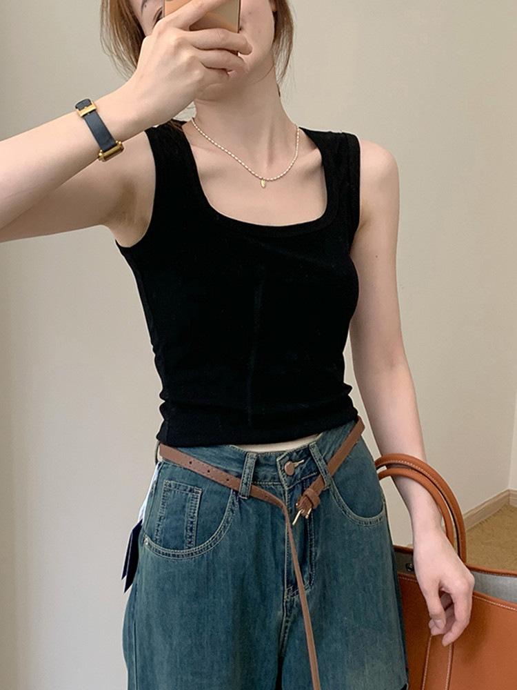 American pure cotton U-neck slim-fitting and thin Spice Girl suspender vest short sleeveless niche pure desire sexy top ins