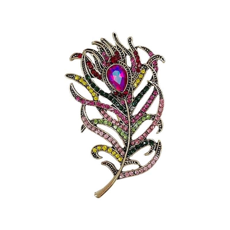Vintage Style Peacocks Feather Brooch With Shimmering Rhinestones For Formal Event Fashion Clothing Accessories