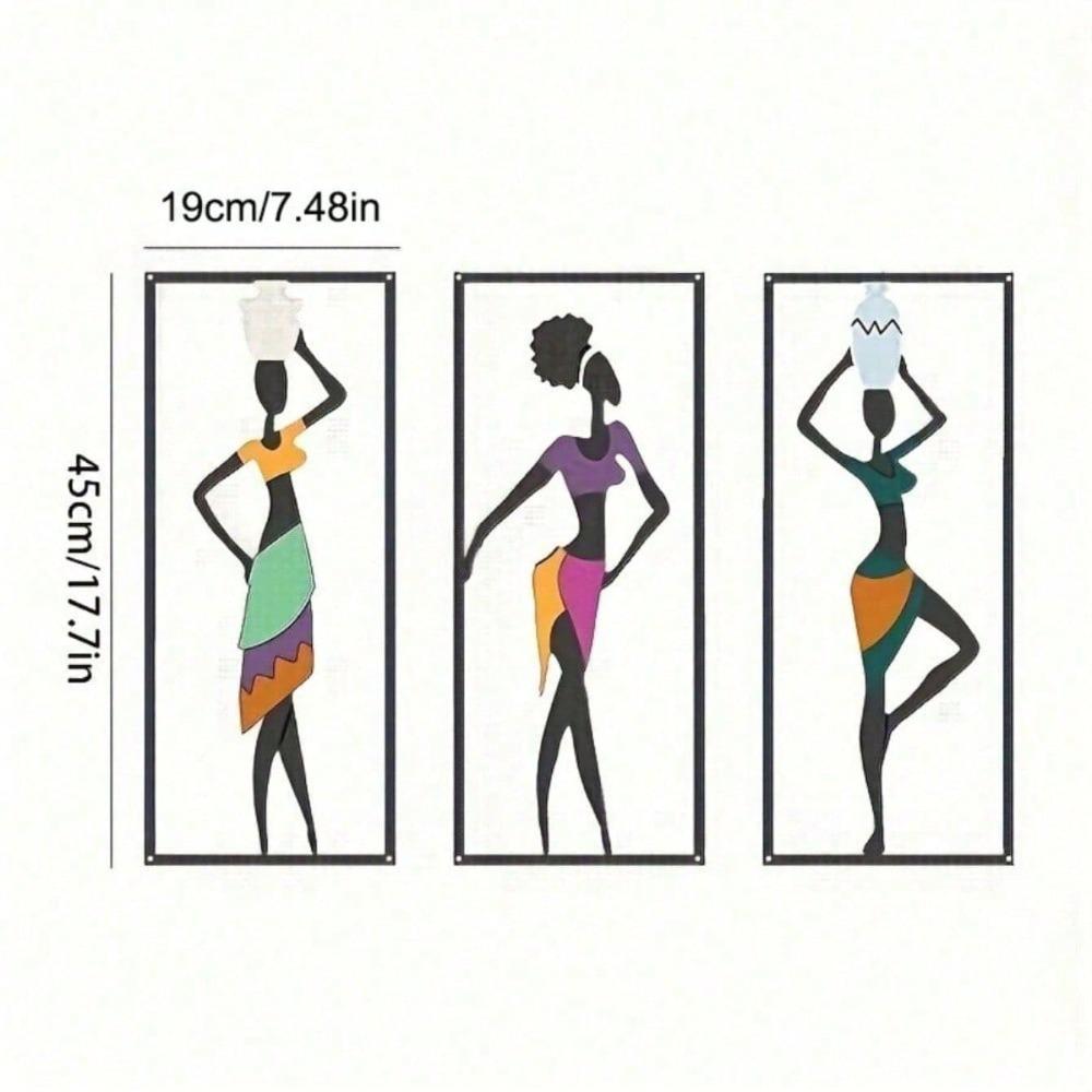 Wrought Iron African Dancer Silhouette, Boho Mid-Century Modern Wall Art Decor for Living Room, Bedroom