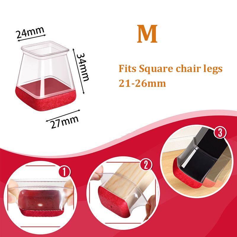 24 Pcs Chair Leg Floor Protectors Square,Silicone Chair Leg Protectors Caps Covers for Hardwood Floors,Furniture Pads Sliders with Wrapped Felt Bottom