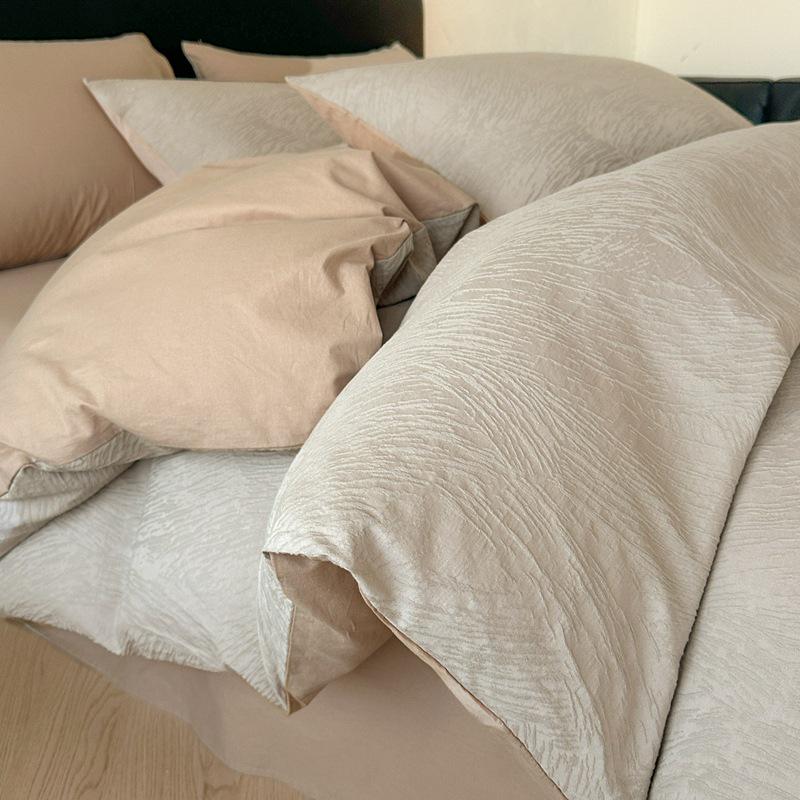 Elegant 3D Jacquard Cotton 4-Piece Bedding Set for Dorms