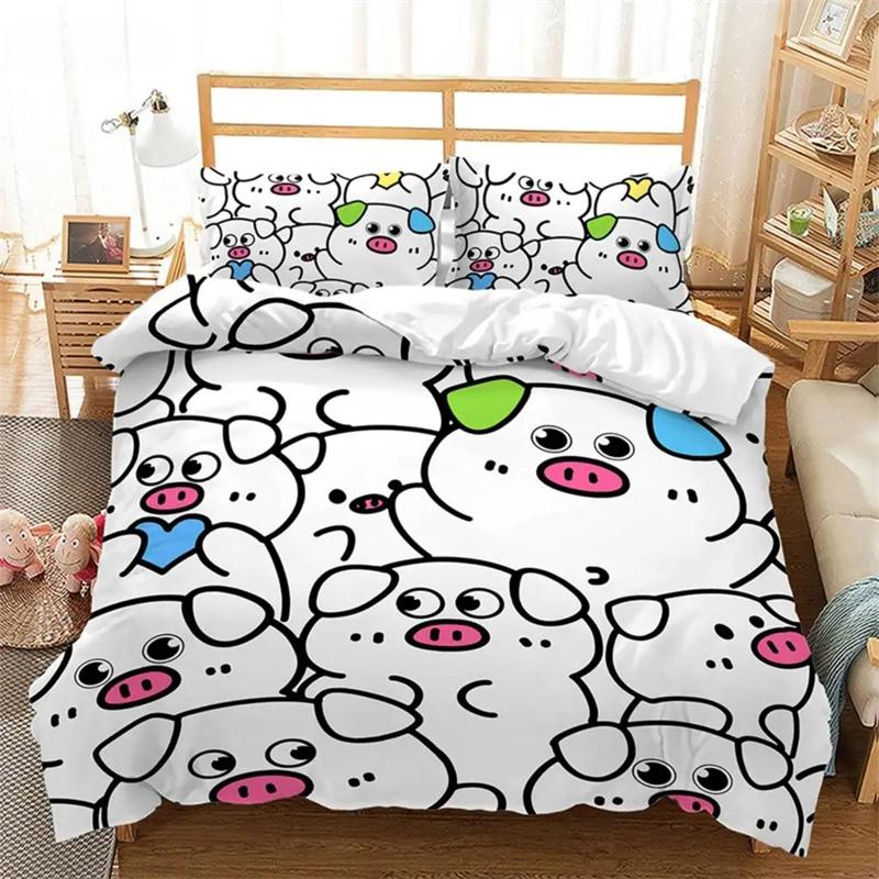 3D Cartoon Pigs Cats Bedding Set Cute Animals Duvet Cover Double Queen King Twin Full Size Kids Girls Polyester Duvet Cover Set