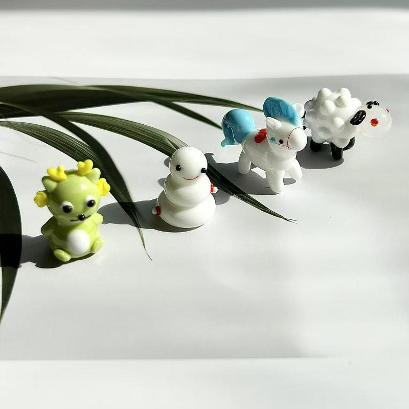 1Pcs Cute Glass Miniatures Zodiac Figurines Cartoon Animal Micro Landscape Ornaments Handmade Desktop Decoration Accessories