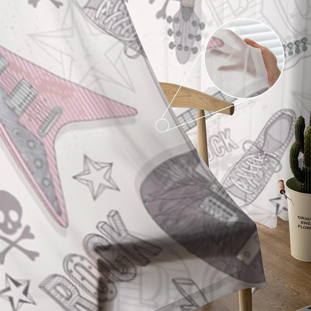 Rockowa Gitara Elektryczna Szkielet Buty Przezroczyste Zasłony do Salonu Przezroczysty Tiul Zasłona Okienna Sypialnia Kuchnia Woal Draperie