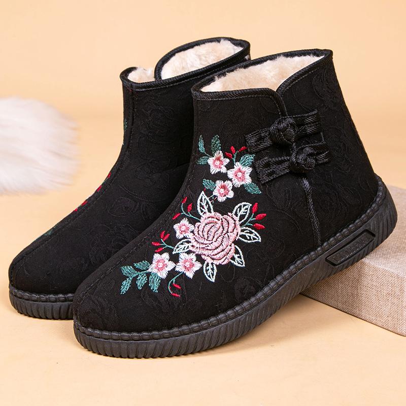 

Зимние теплые ботинки для женщин, вышитые, пушистые, нескользящие, на платформе, ботильоны, с подкладкой из искусственного меха, женские удобные короткие ботинки для ходьбы 41