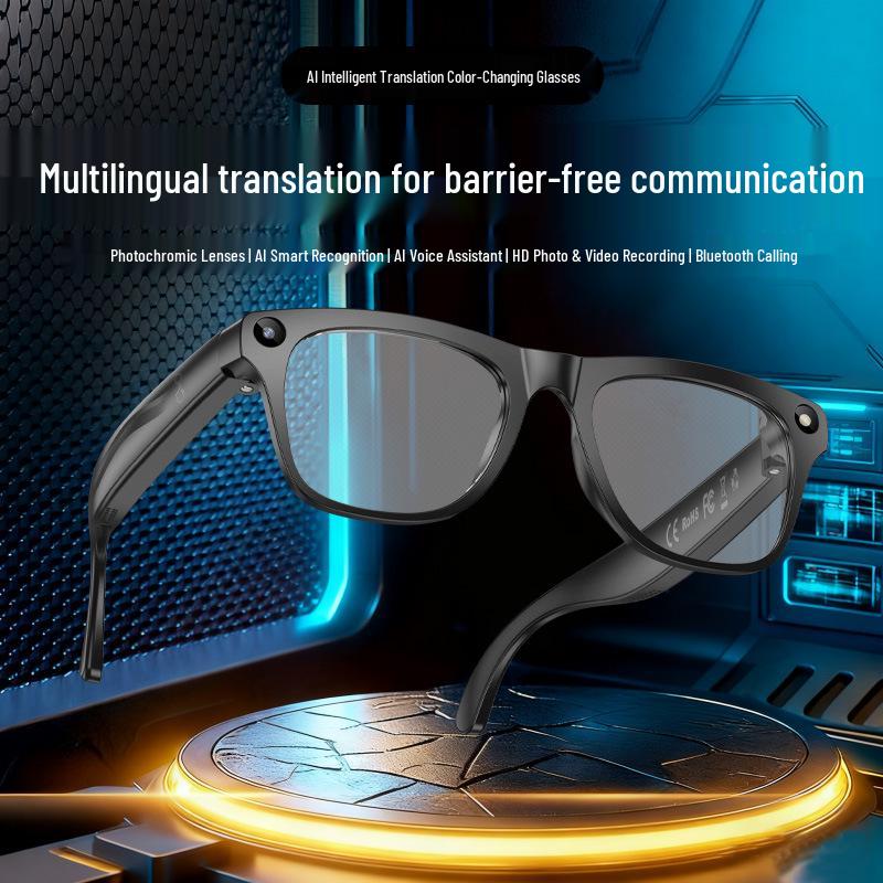 AI Smart Glasses with Photochromic Lenses - Multifunctional: Music, Call, Translation, and Photo Recording (Model M65)