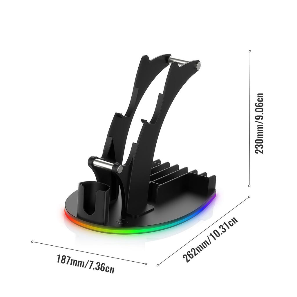 4 in 1 Desktop Controller Holder with RGB Light Game Controller Stand Headphone Hanger Media Remote Game Discs Storage