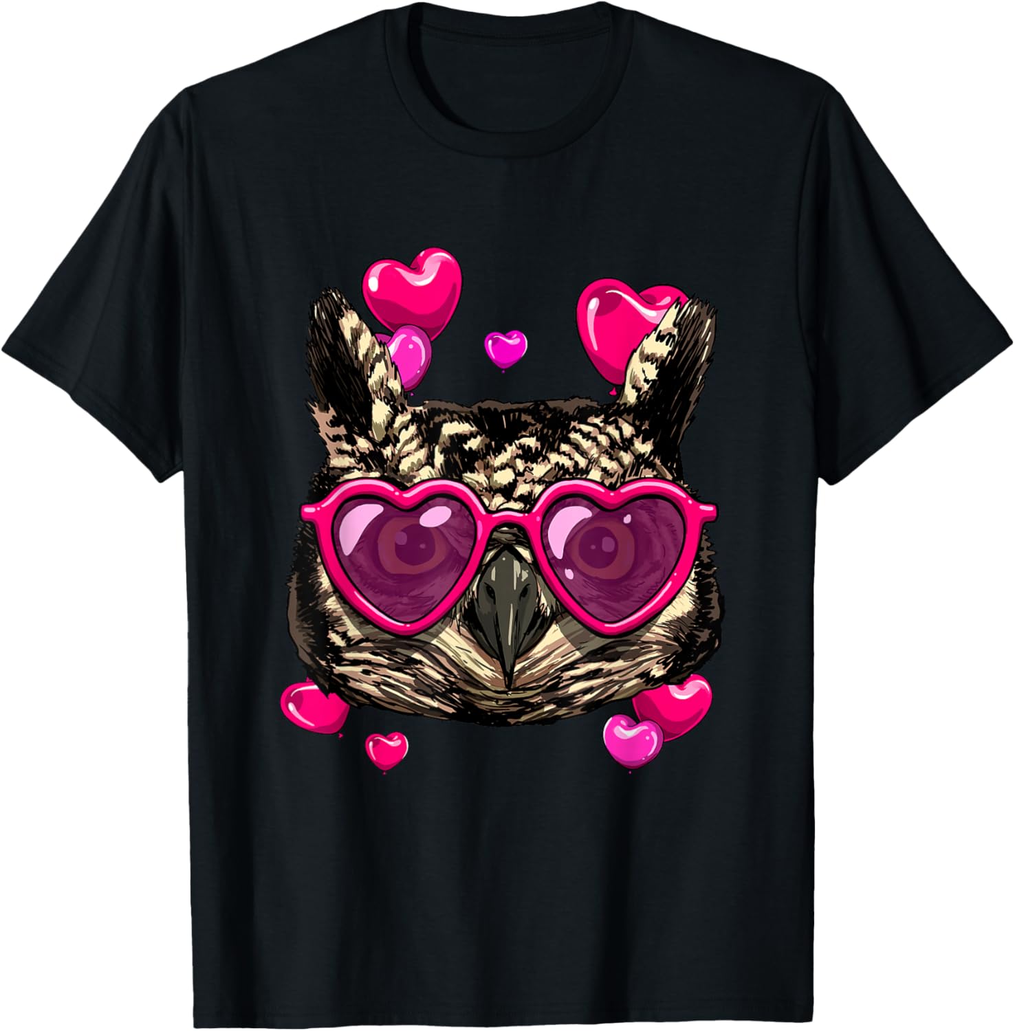 

Owl With Heart Sunglasses Valentines Day Funny Animal Lover Graphic T-Shirt 4XL
