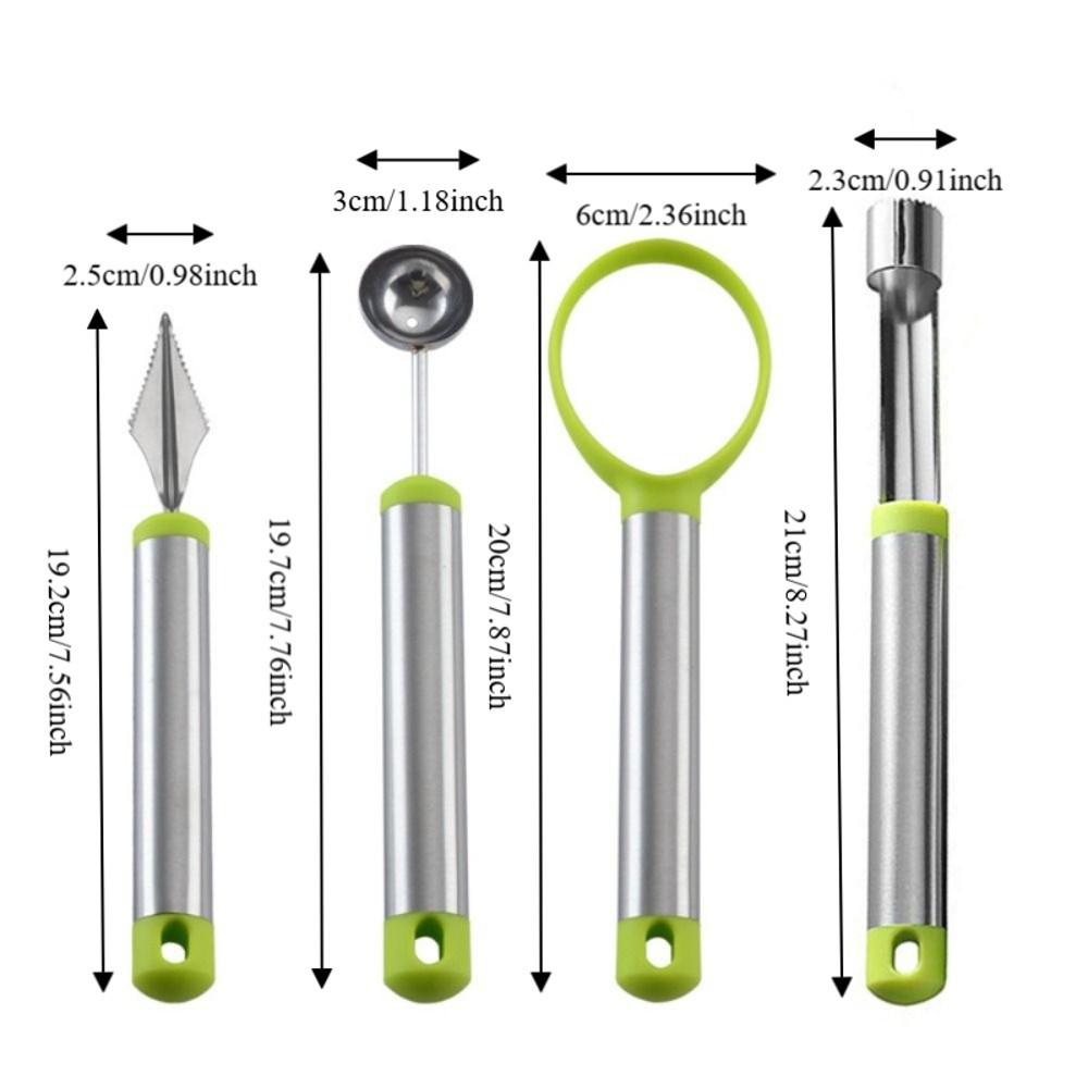 4PCS/SET Comfortable Grip Fruit Carving Tool Kit Rust-proof Watermelon Ball Scoop Chef