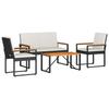 Garden Furniture Set 4 Pcs Black and Cream White Poly Rattan
