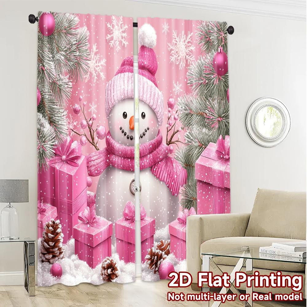 2pcs  Curtains Cute Snowman Pink Christmas Gifts Fashionable Chic Curtains Versatile Fabric Curtains Home Decor Perfect for