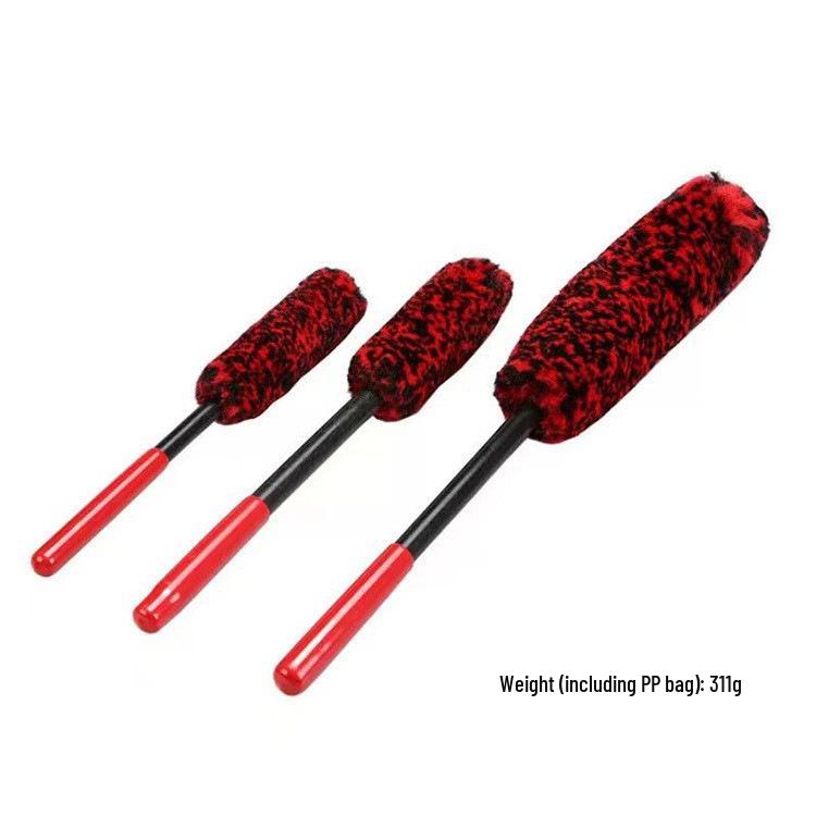 Car Tire Hub Cleaning Brush Set - Wool Sticks in Large, Medium, Small Sizes with Long Handles for Wheel Gap & Steel Ring Cleaning.
