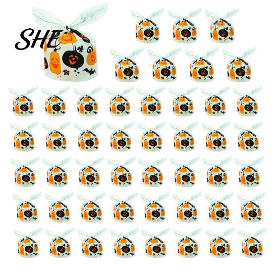 Transparent Cookie Bags with Drawstrings 48 Pcs Halloween Candy Bags, Kids Trick or Treat Goodie Cute Rabbit Small Containers for Party Ear