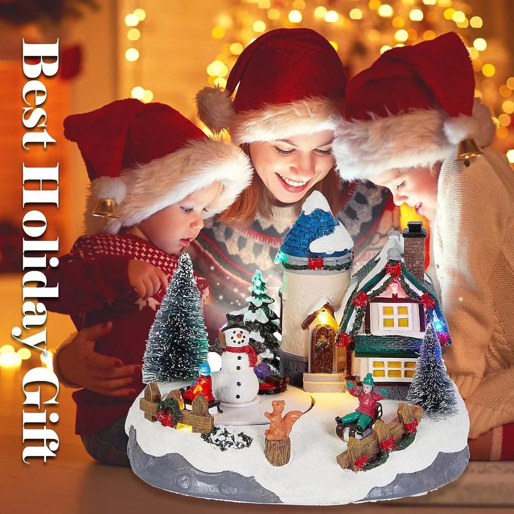 Christmas Village Set Accessories, Kids Playing Figurine, Collectible Building Scene Decoration, Home Fireplace, Holiday Decor