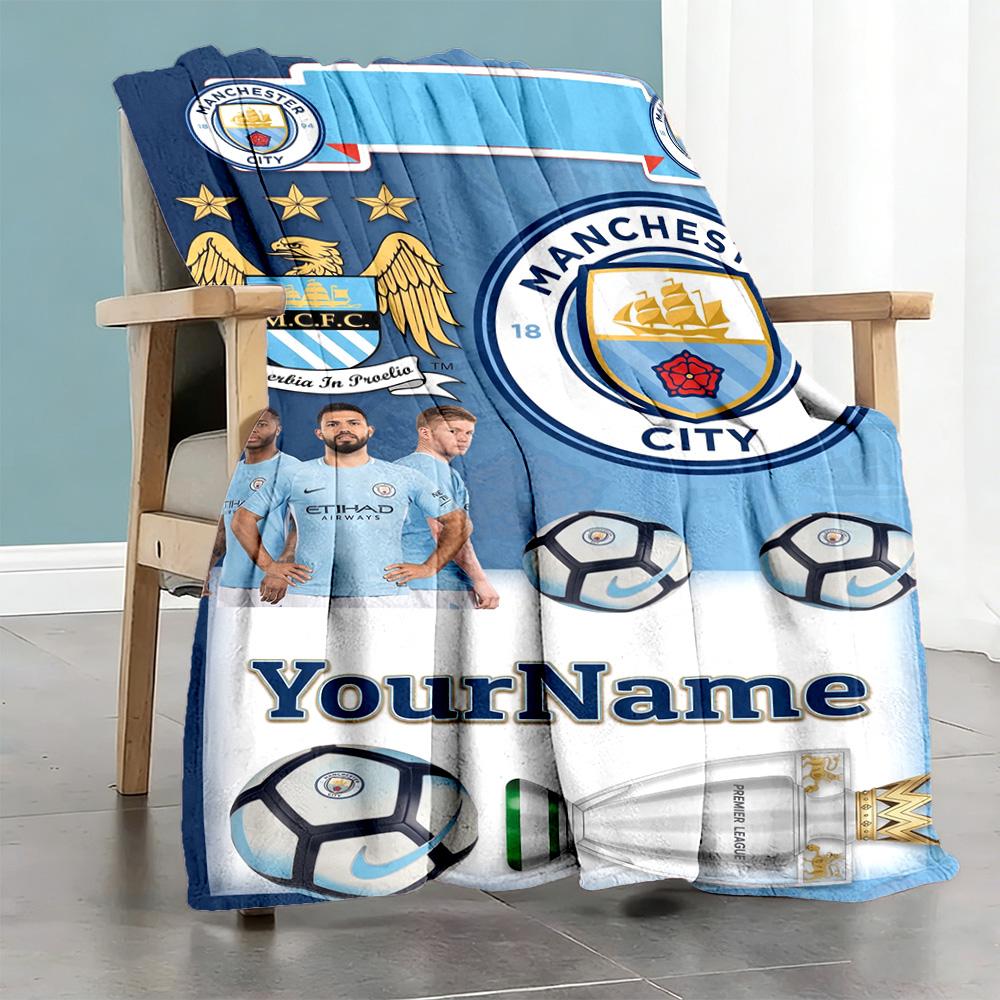 Manchester City Personalized Name Blanket Lightweight Personalized Blanket Ultra-Soft Great for Livingroom Bed Couch Seaside for All Occasions