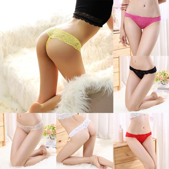 Women Sexy See-through Floral Lace Low Rise G-String Thong Panties Underwear