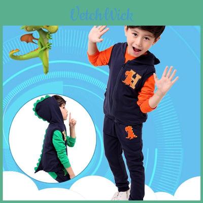 Śliczne 3 szt. ubranek dla dzieci z dinozaurami, bawełnianych, jesiennych, prezent na Boże Narodzenie