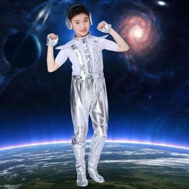 Costume Bambini Robot Spazio Stile Futuro Ragazzi Ragazze Abito da Esibizione Alieno Halloween Spettacolo Teatrale Festa Cosplay Vestiti per Travestirsi